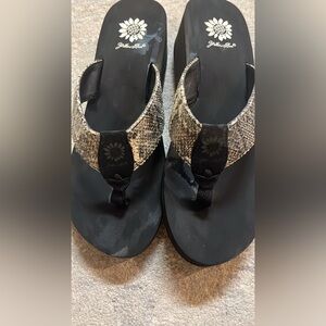 Black and Snake Print Flip Flops